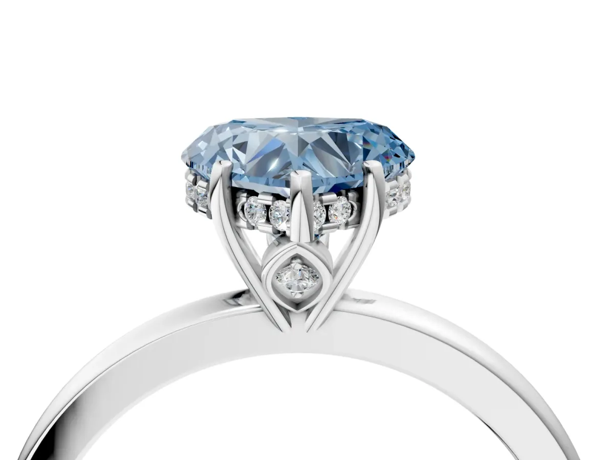 Fancy Blue Heart Cut Solitaire Diamond Ring with Prong Setting and Plain Band Silver