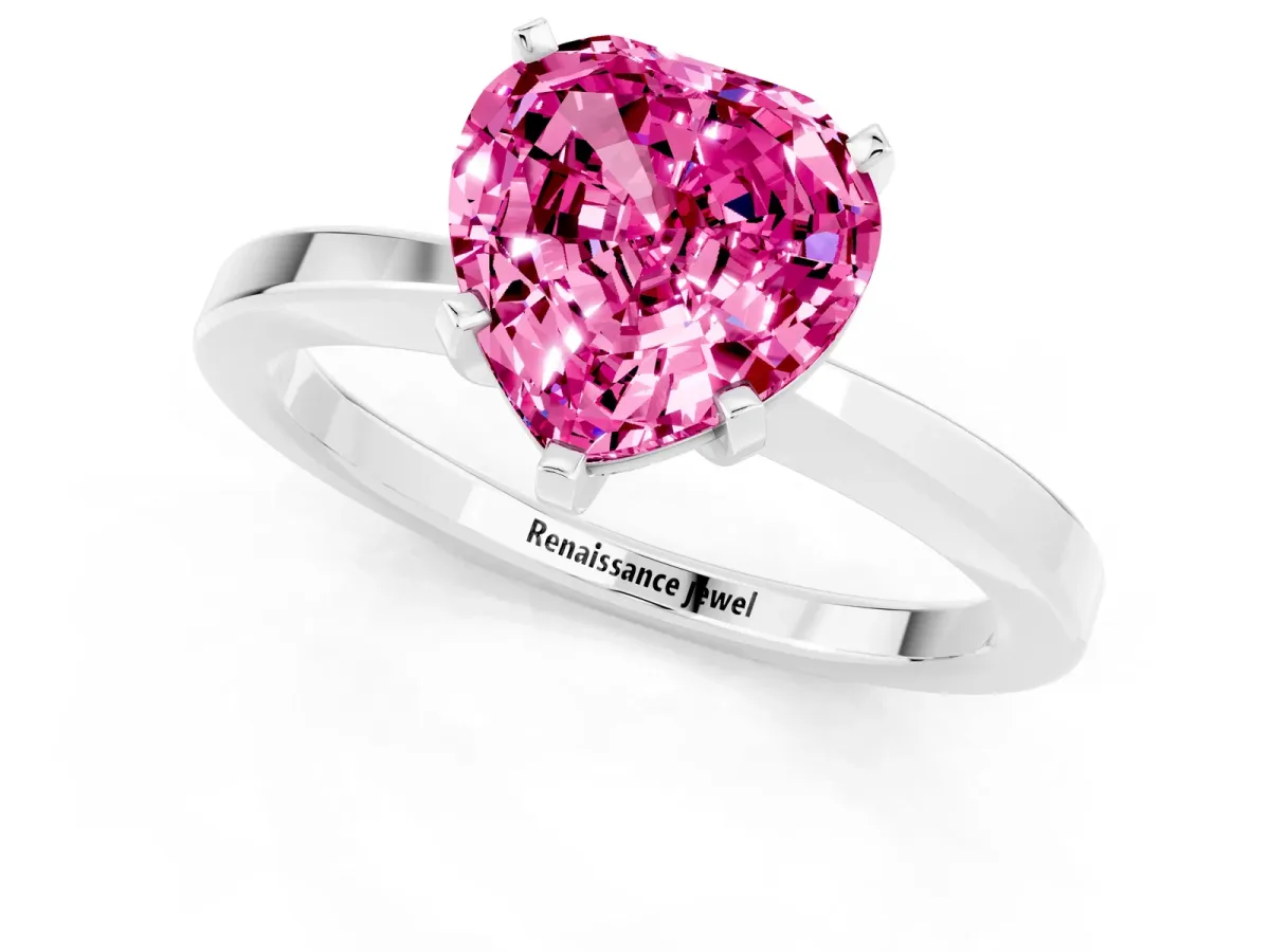 Heart Cut Pink Sapphire Solitaire Engagement Ring with Classic Band and Four-Prong Setting White gold