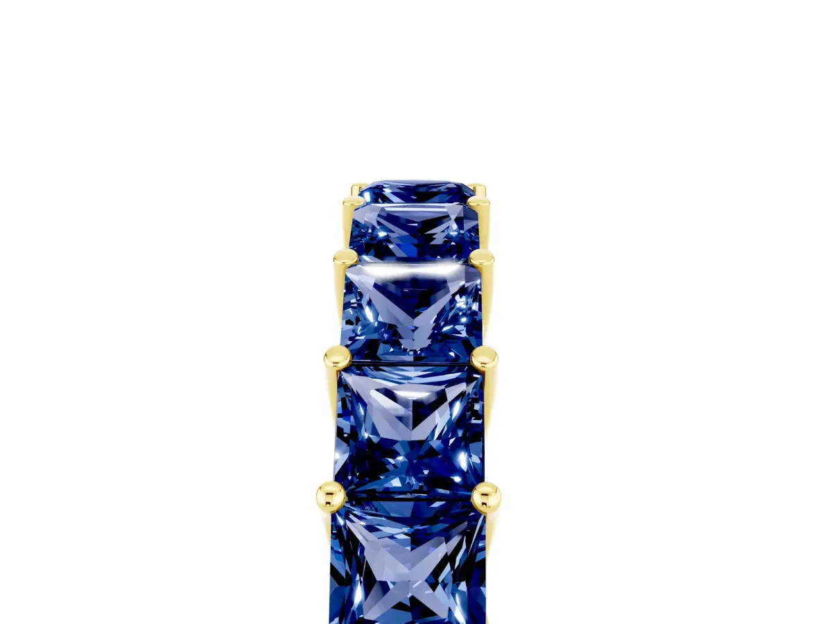 Princess Cut Blue Sapphire Channel-Set Eternity Band with Prong Setting Yellow gold