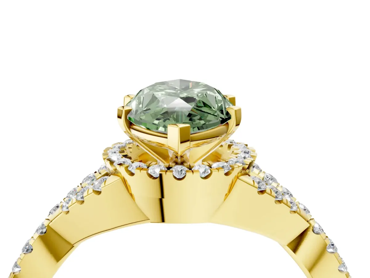 Fancy Green Marquise Cut Diamond Halo Twist Band Solitaire Prong Setting Ring Yellow gold