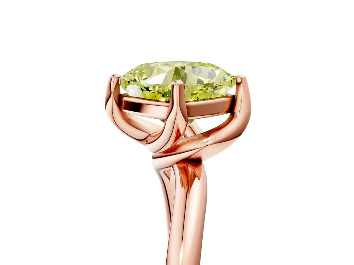 Fancy Yellow Cushion Cut Diamond Solitaire Engagement Ring with Four-Prong Setting and Classic Band Rose gold