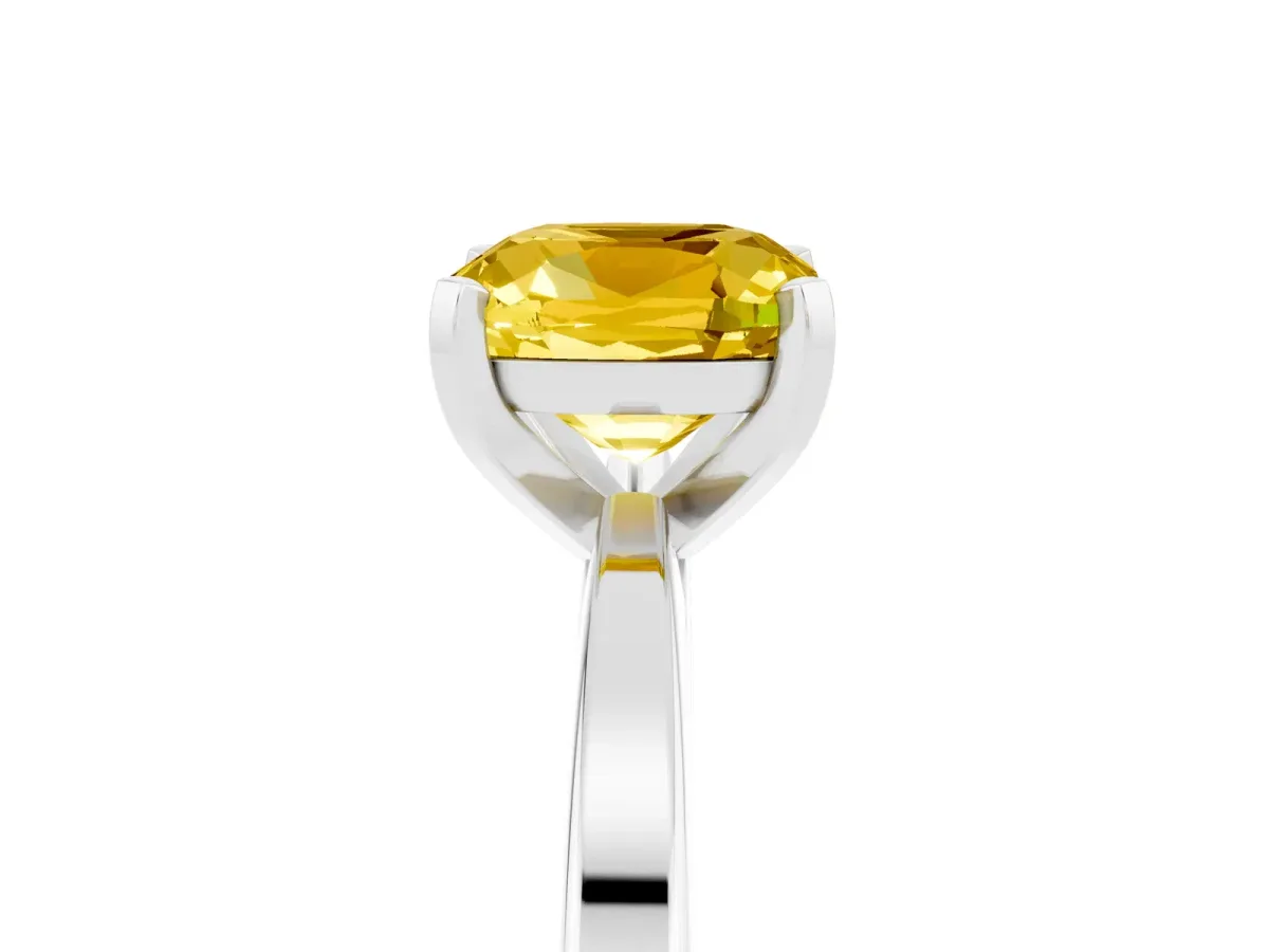 Cushion Cut Yellow Sapphire Solitaire Engagement Ring with Classic Band and Four-Prong Setting White gold
