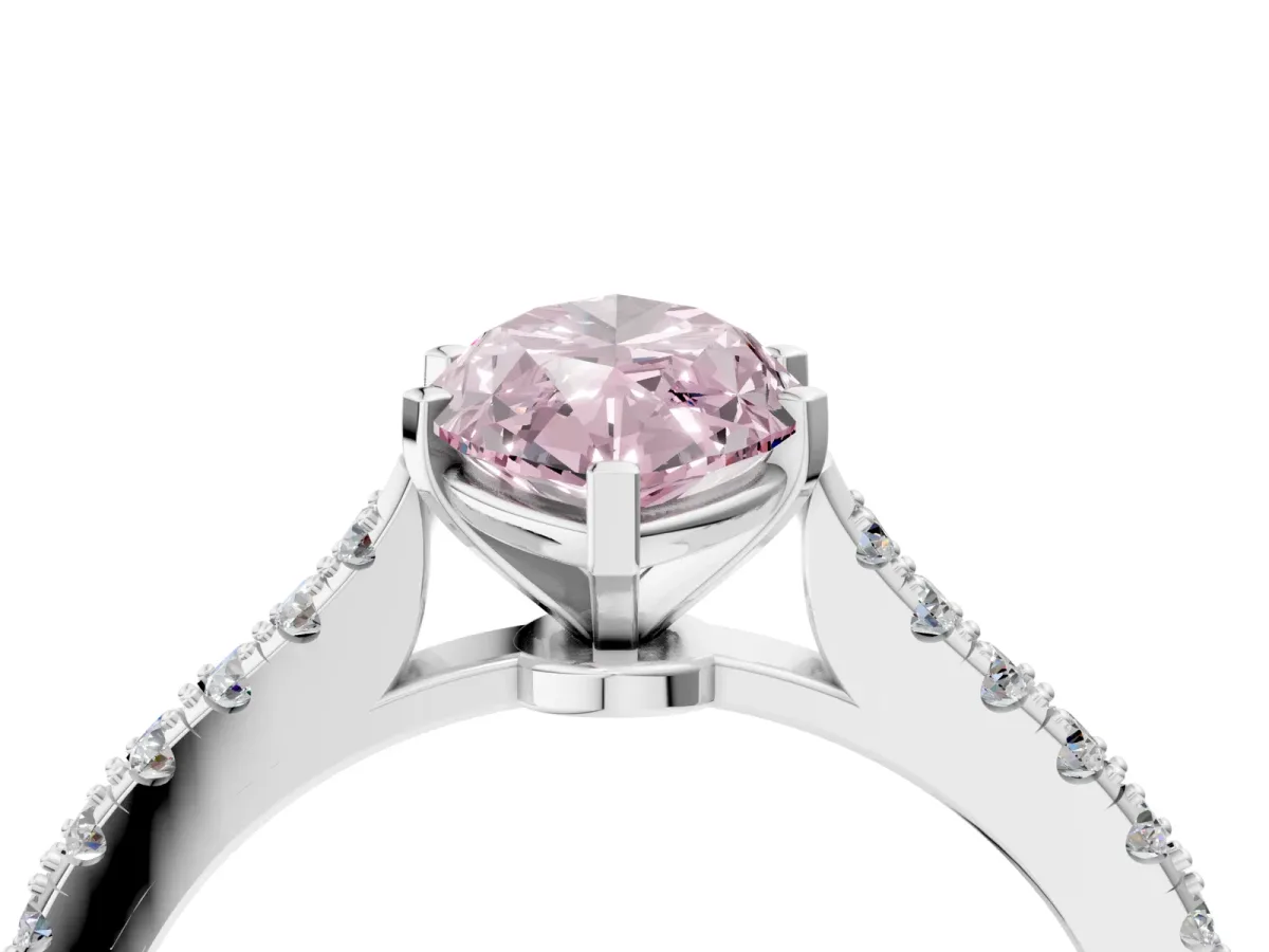 Fancy Pink Marquise Cut Cut Solitaire Diamond Engagement Ring with Pave Band and Four-Prong Setting White gold