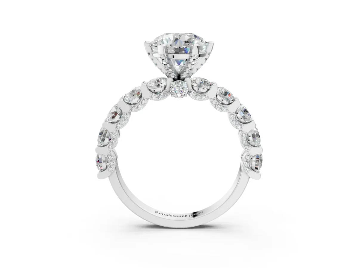 Round Diamond Mens Ring with Graduated Side Stones Silver