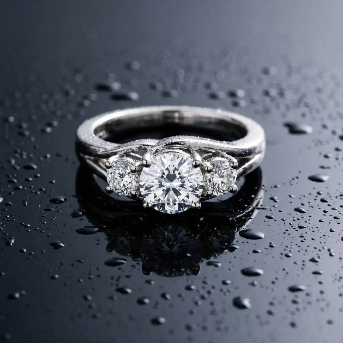 Three-Stone Round Cut Diamond Split Shank Prong Setting Ring Platinum