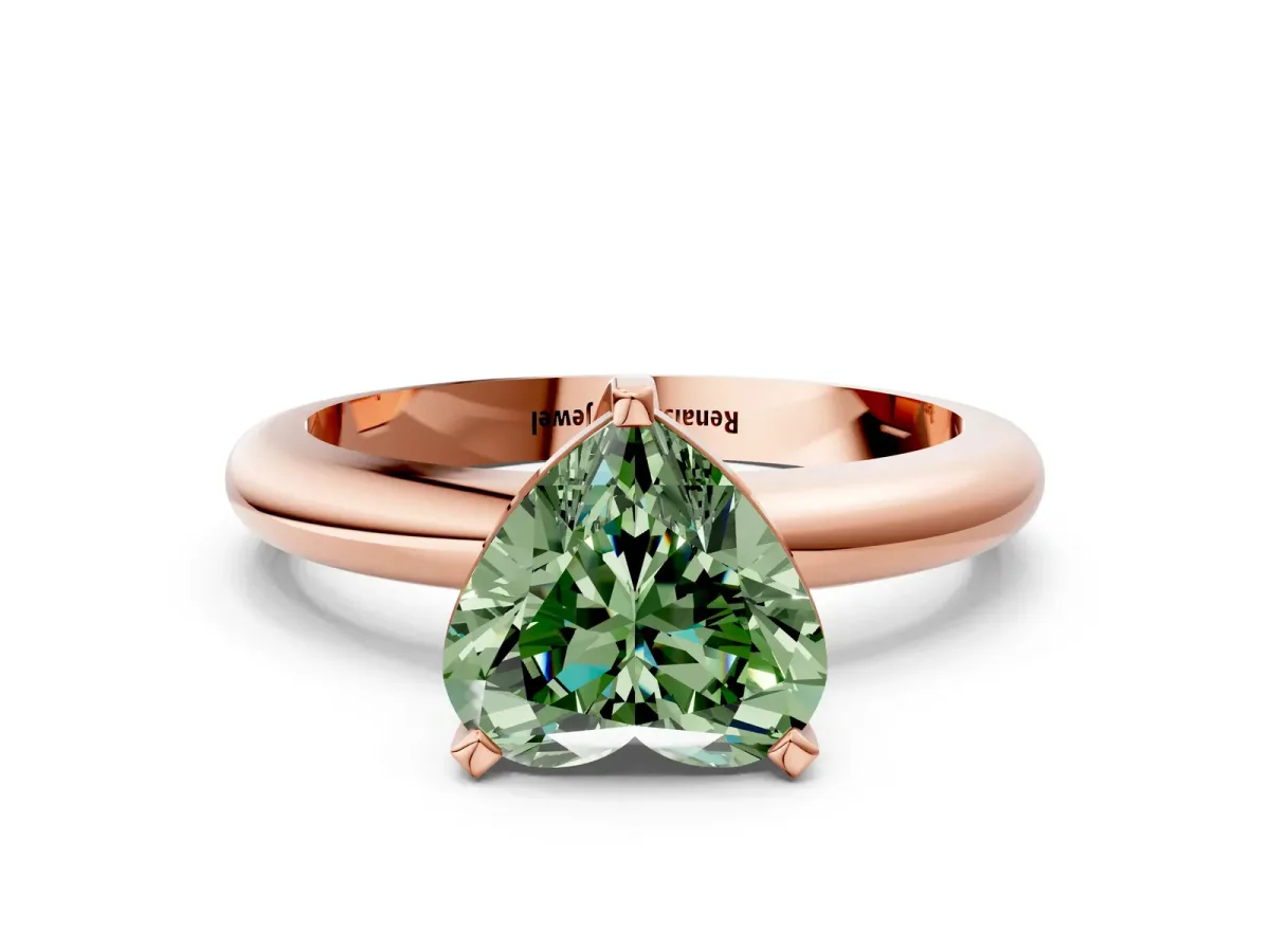 Fancy Green Heart Cut Diamond Solitaire Engagement Ring with Round Band and Four-Prong Setting Rose gold