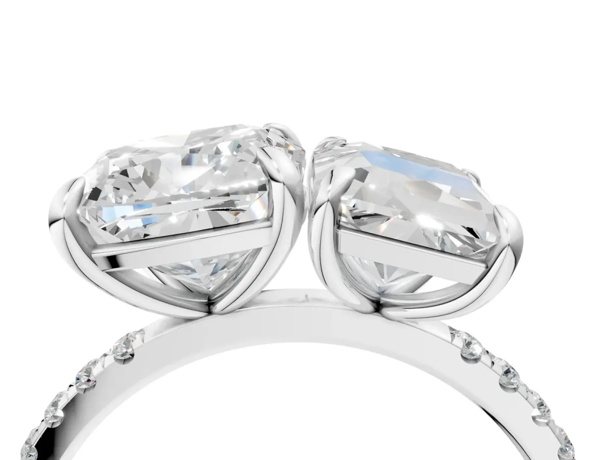 Cushion and Radiant Toi Moi Ring with Prong Setting and Micro Pave Band Silver