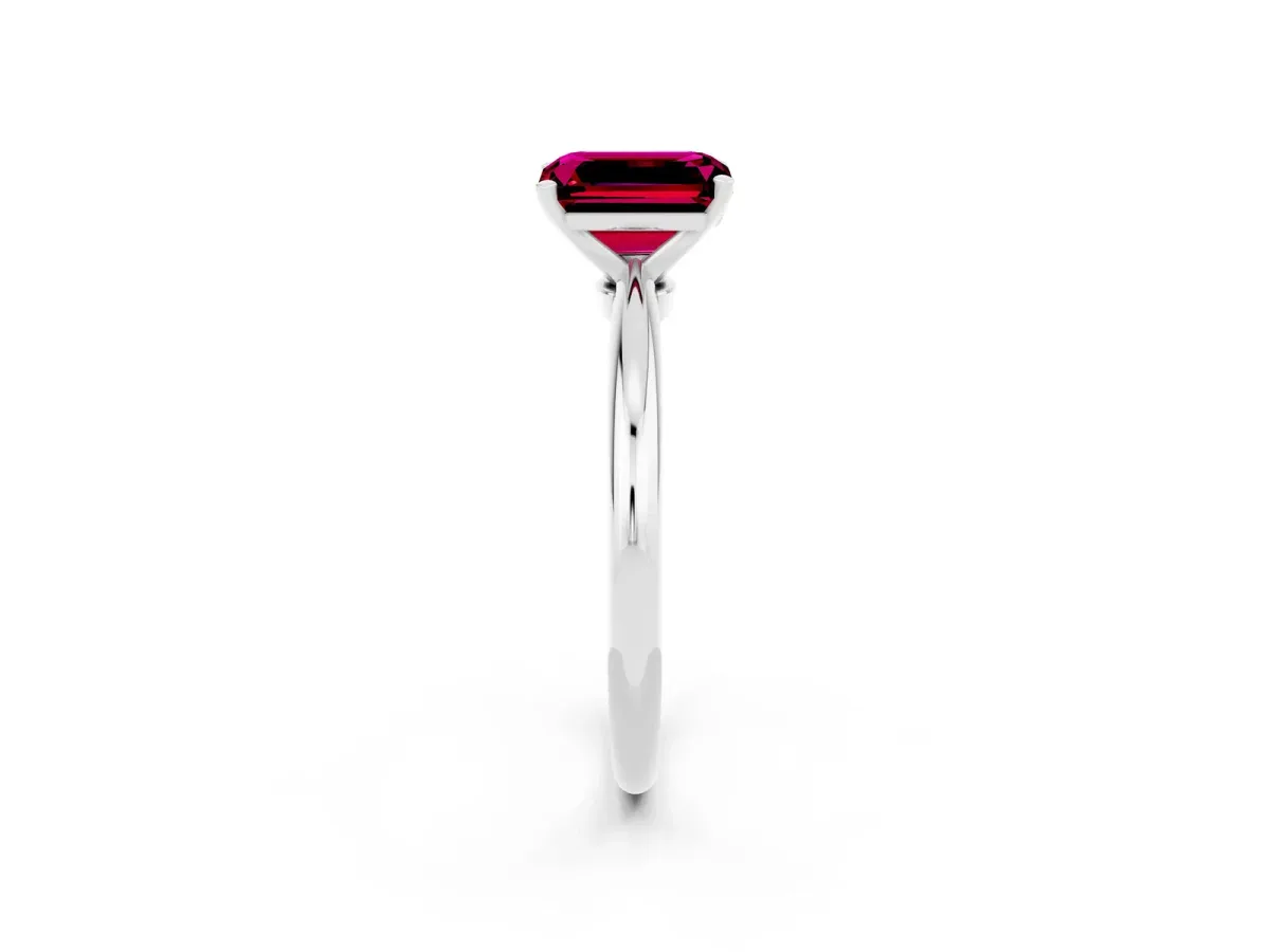 Emerald Cut Garnet Solitaire Ring with Six-Prong Setting and Classic Band Silver