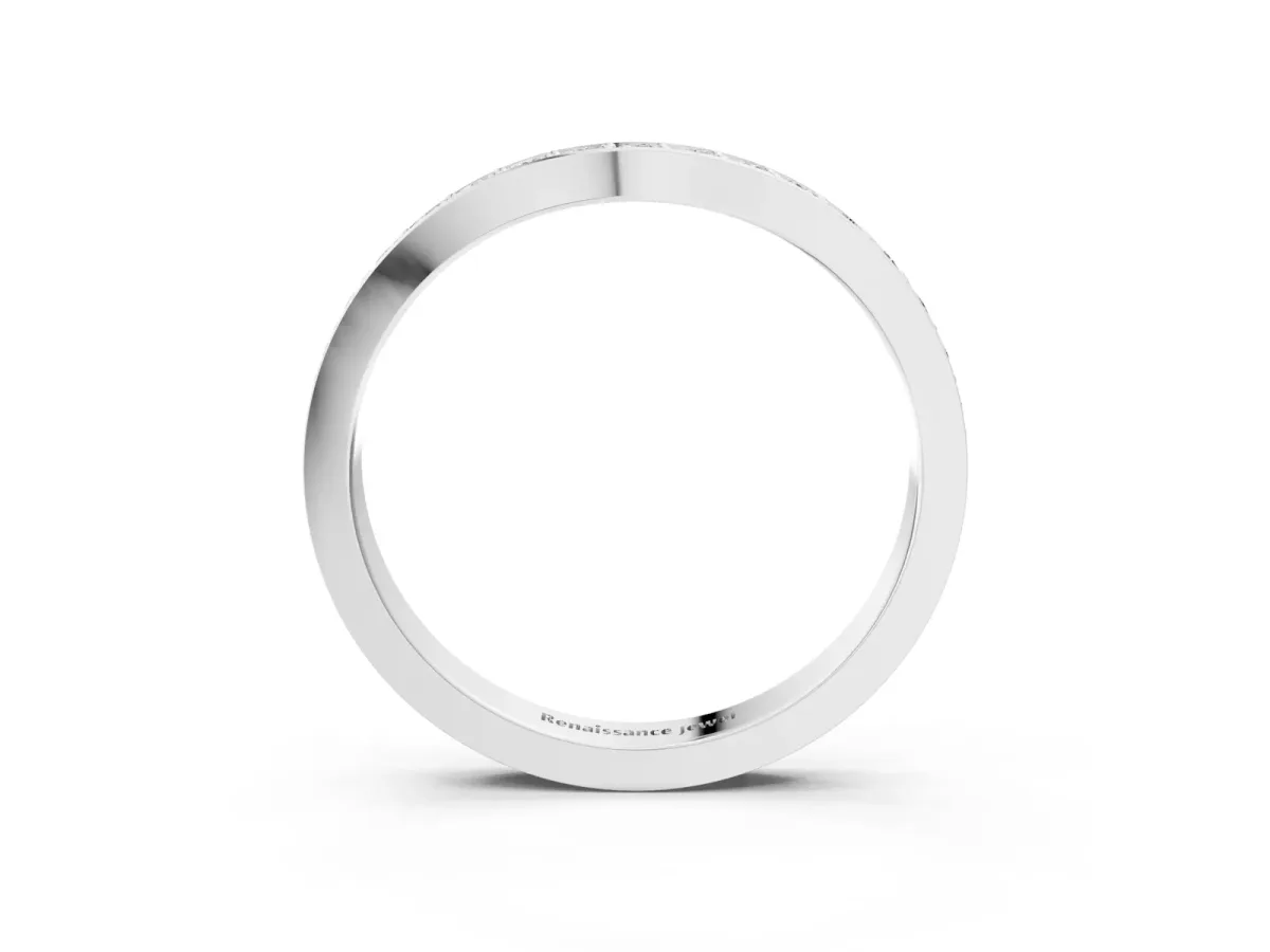 Diamond Pavé Round Cut Curved Band with Channel Setting White gold