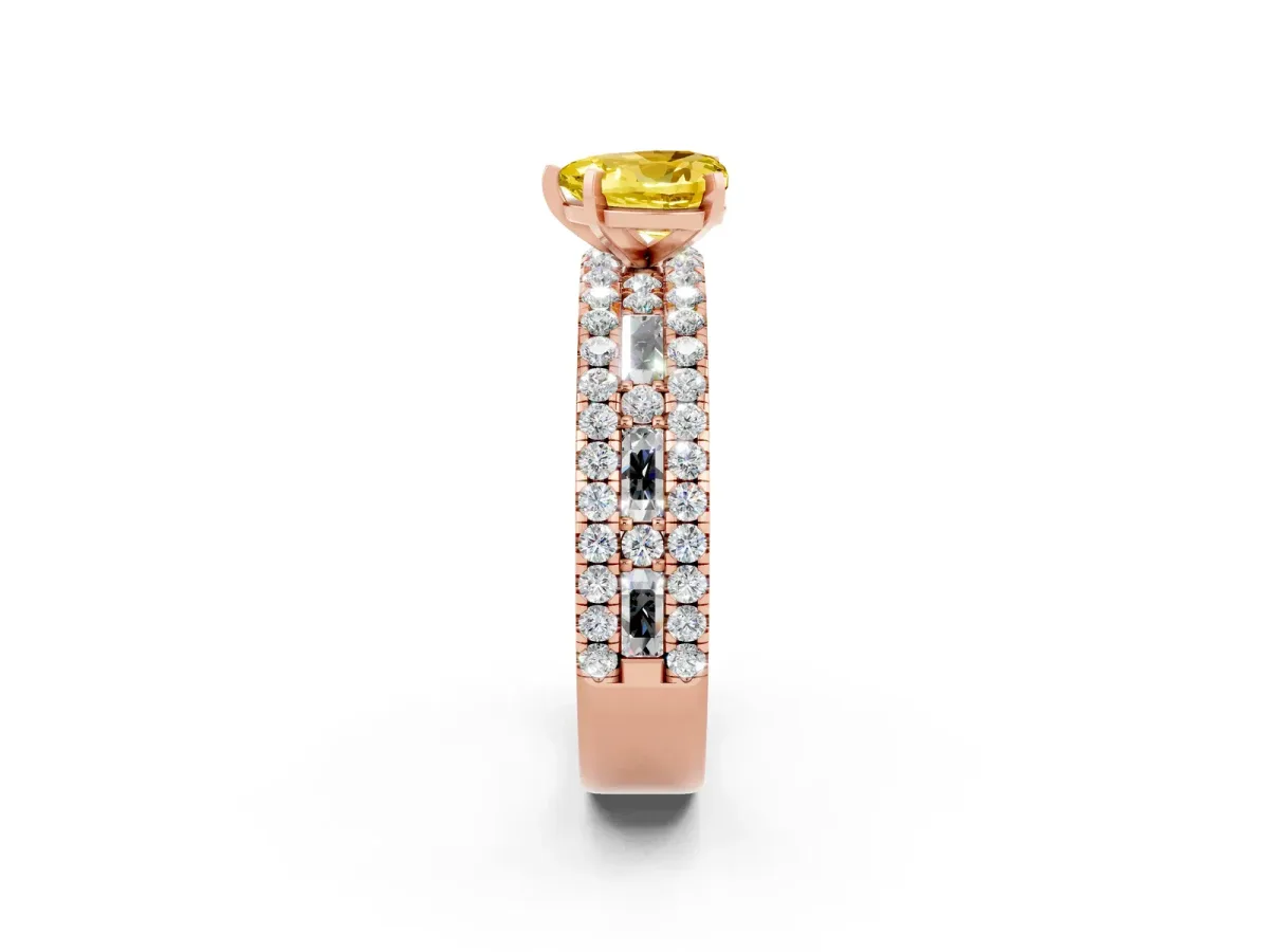 Heart Cut Yellow Sapphire Solitaire Ring with Pavé and Channel Set Band Rose gold