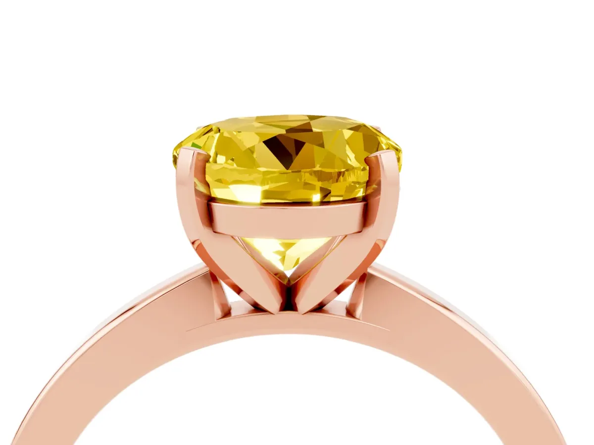 Round Cut Yellow Sapphire Solitaire Engagement Ring with Classic Band and Four-Prong Setting Rose gold