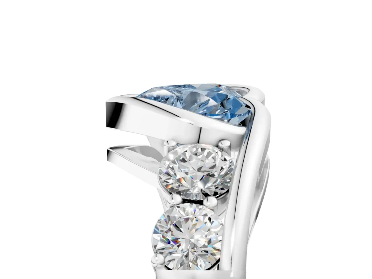 Fancy Blue Bezel Set Heart Cut Diamond Bypass Ring with Round Accents Silver