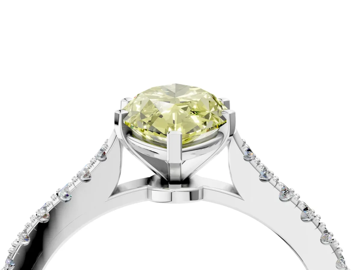 Fancy Yellow Marquise Cut Cut Solitaire Diamond Engagement Ring with Pave Band and Four-Prong Setting White gold