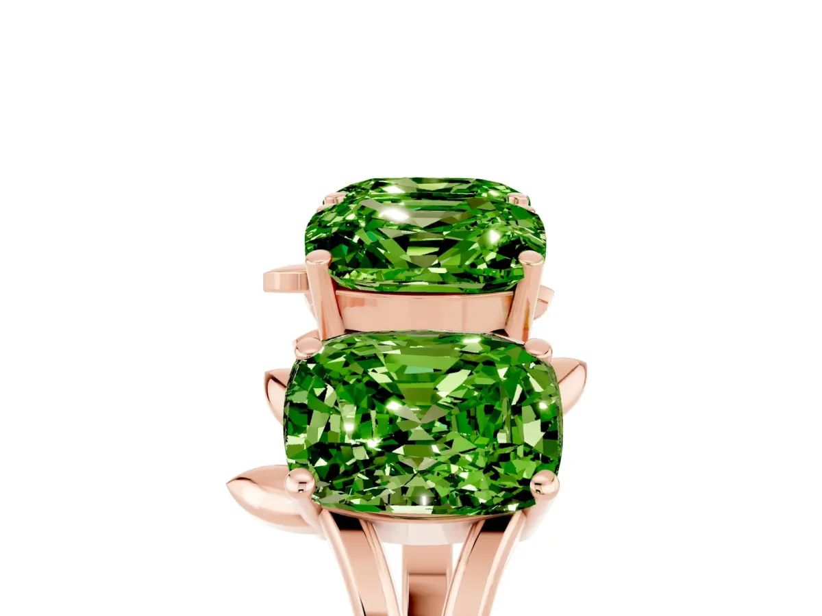 Four-Stone Elongated Cushion Peridot Band with Nature-Inspired Prong Setting Rose gold