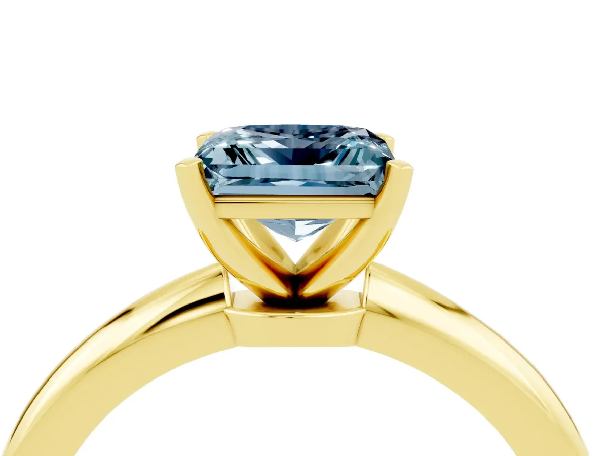 Princess Cut Aquamarine Solitaire Ring with Six-Prong Setting and Classic Band Yellow gold