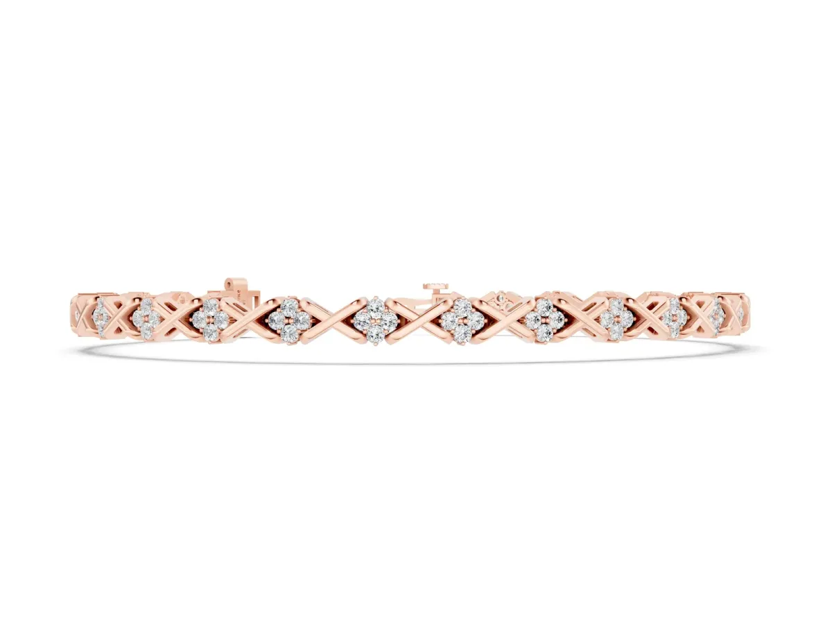 Round Diamond Prong Set Tennis Bracelet with X-Link Band Rose gold