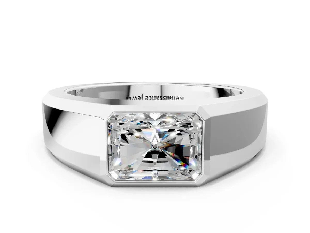 Radiant Diamond Wide Bezel Mens Ring Platinum