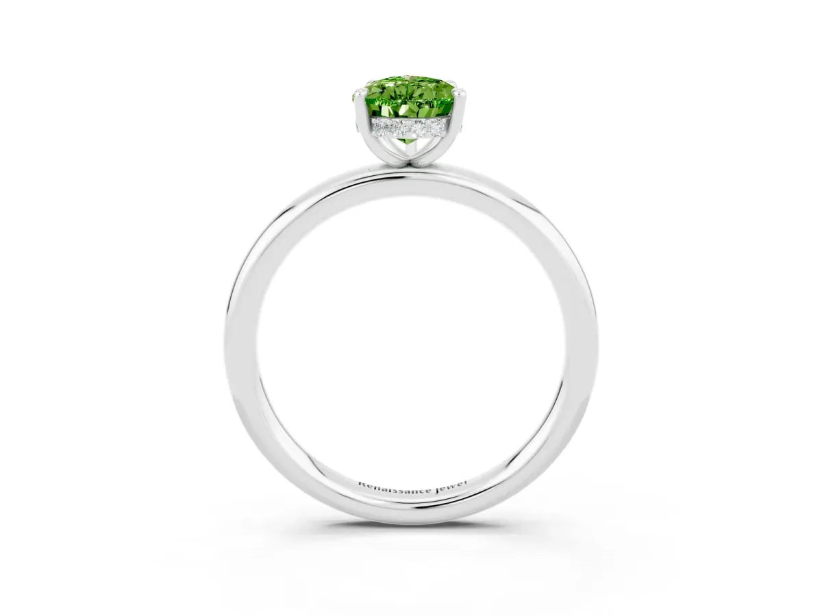 Pear Cut Peridot Solitaire Ring with Thin Band and Four-Prong Setting Silver