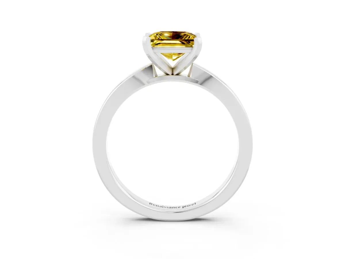 Princess Cut Yellow Sapphire Solitaire Engagement Ring with Classic Band and Four-Prong Setting White gold