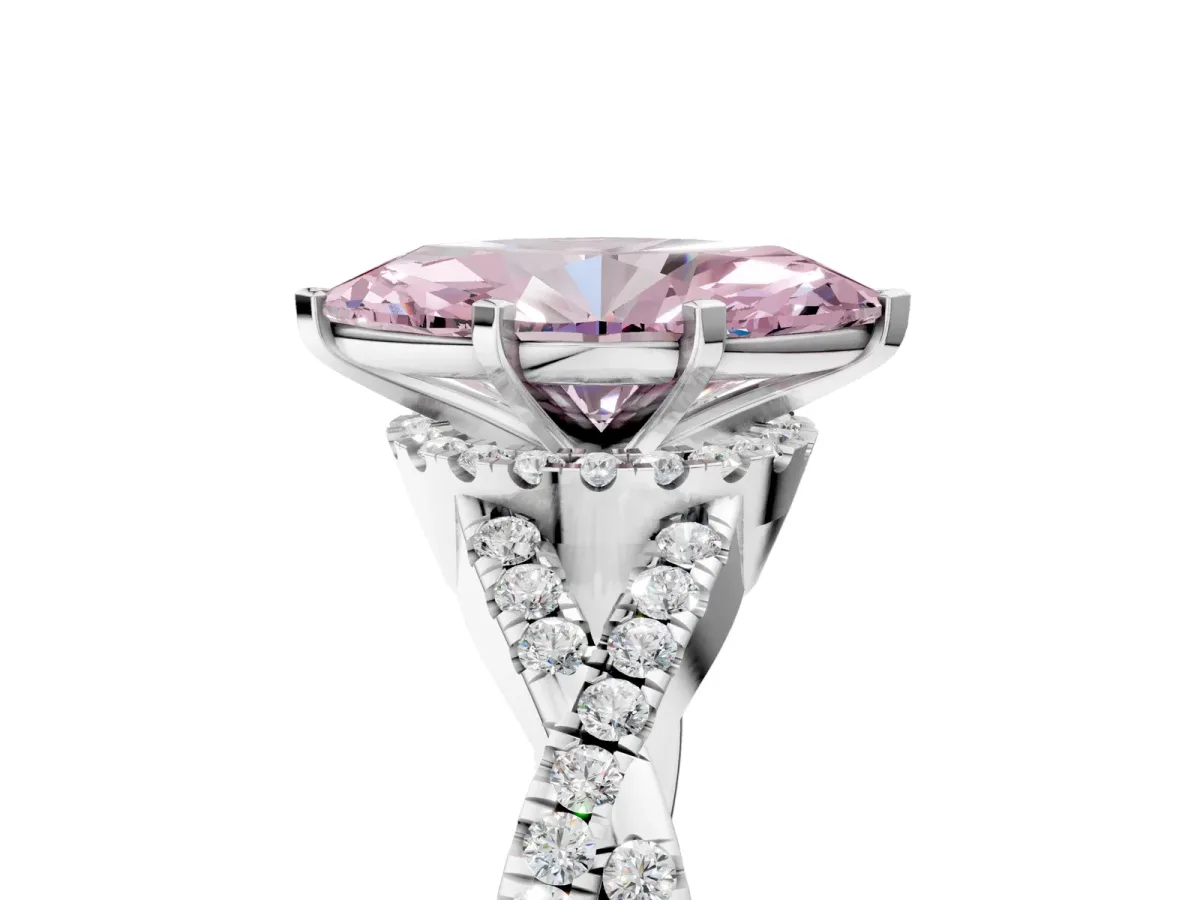 Fancy Pink Marquise Cut Diamond Halo Twist Band Solitaire Prong Setting Ring White gold