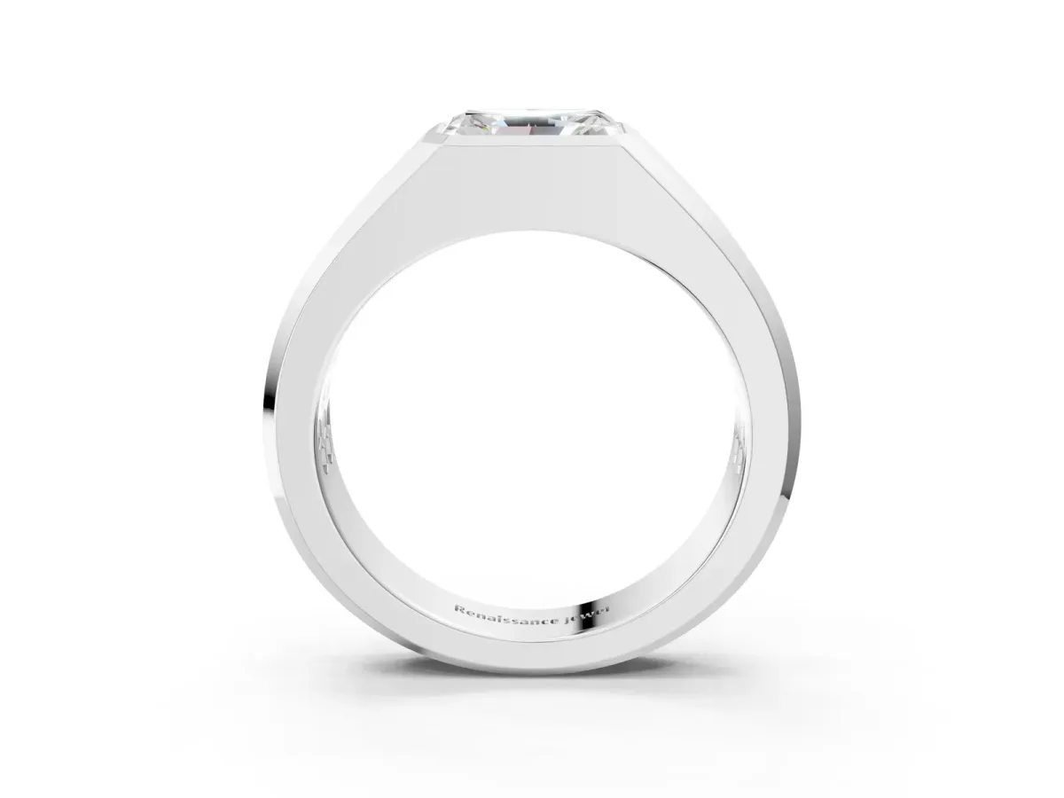 Radiant Diamond Wide Bezel Mens Ring Platinum