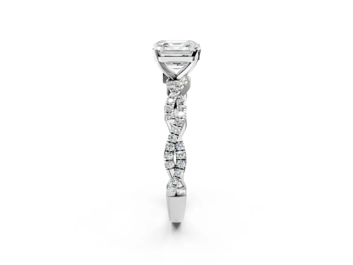 Asscher Cut Solitaire Twisted Pave Band with Four-Prong Setting Platinum