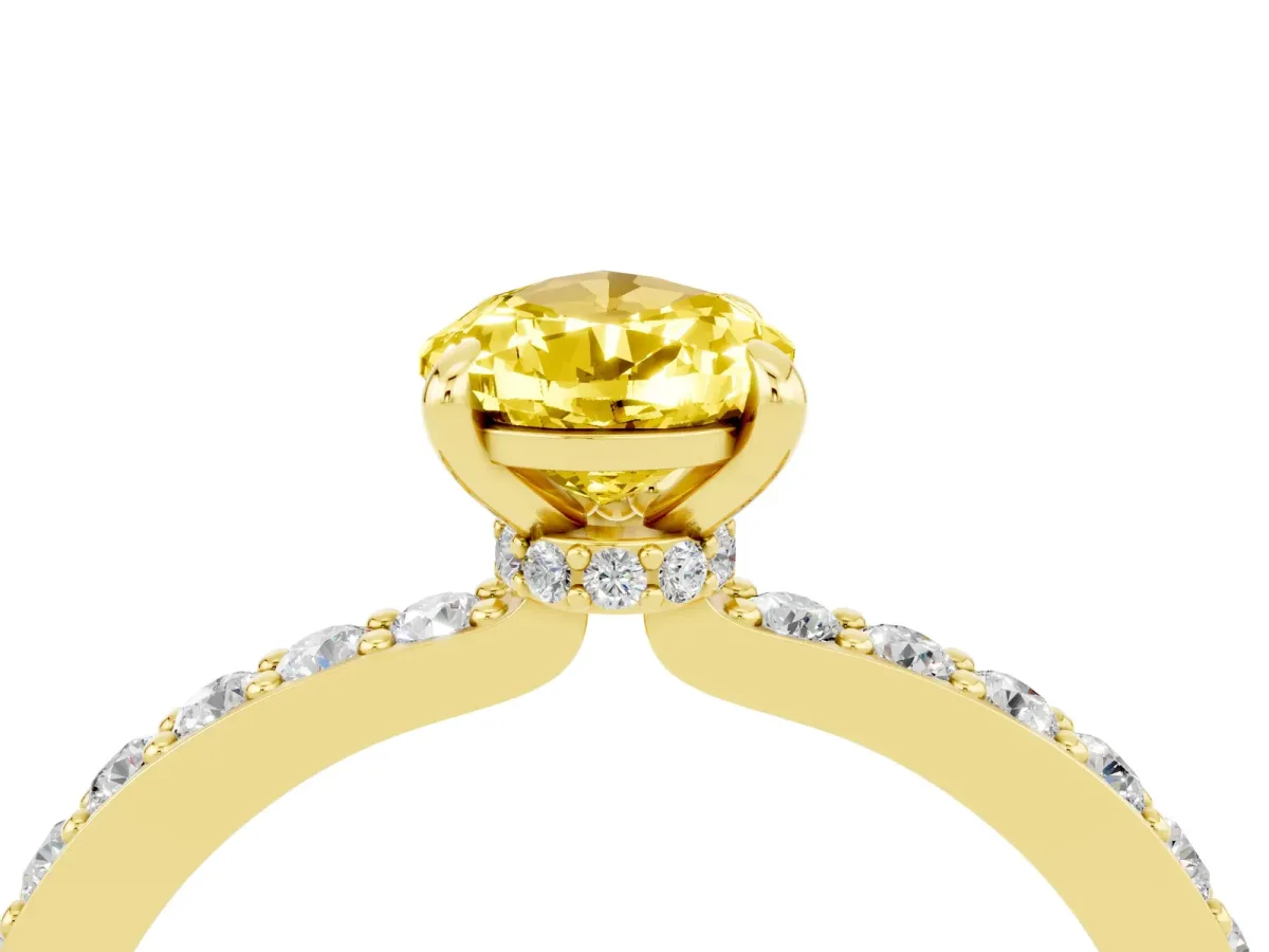 Pear Cut Yellow Sapphire Solitaire Engagement Ring with Pavé Band and Four-Prong Setting Yellow gold