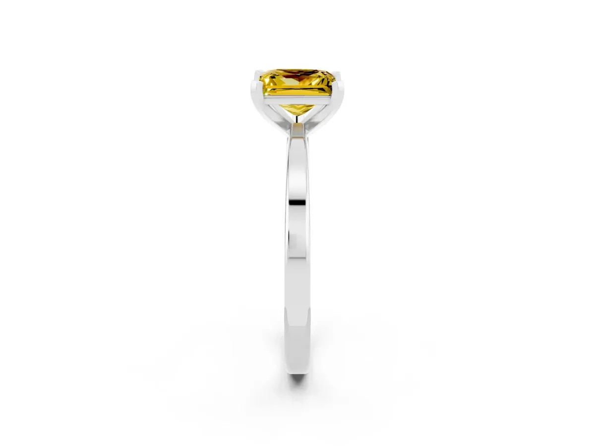 Princess Cut Yellow Sapphire Solitaire Engagement Ring with Classic Band and Four-Prong Setting White gold