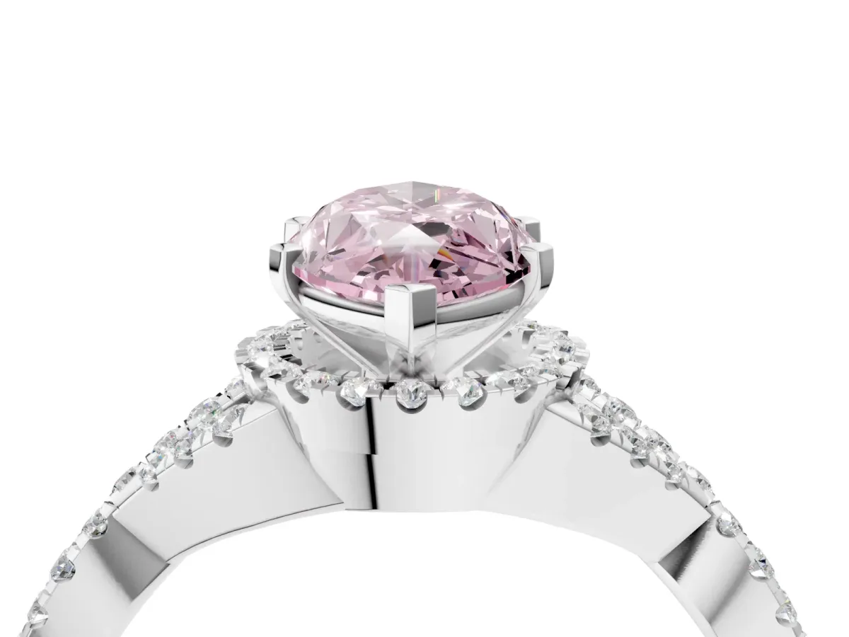 Fancy Pink Marquise Cut Diamond Halo Twist Band Solitaire Prong Setting Ring White gold