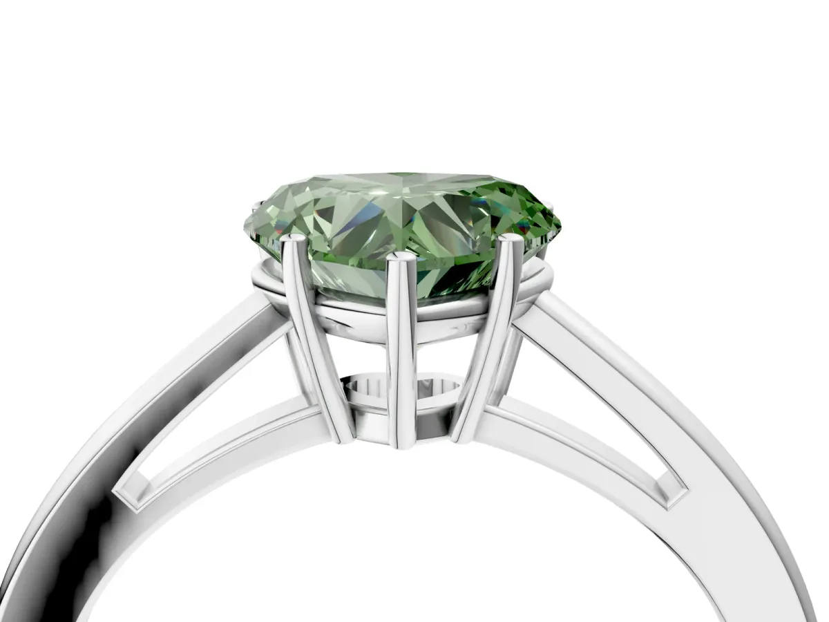 Fancy Green Heart Cut Solitaire Diamond Ring with Split Shank and Four-Prong Setting Platinum