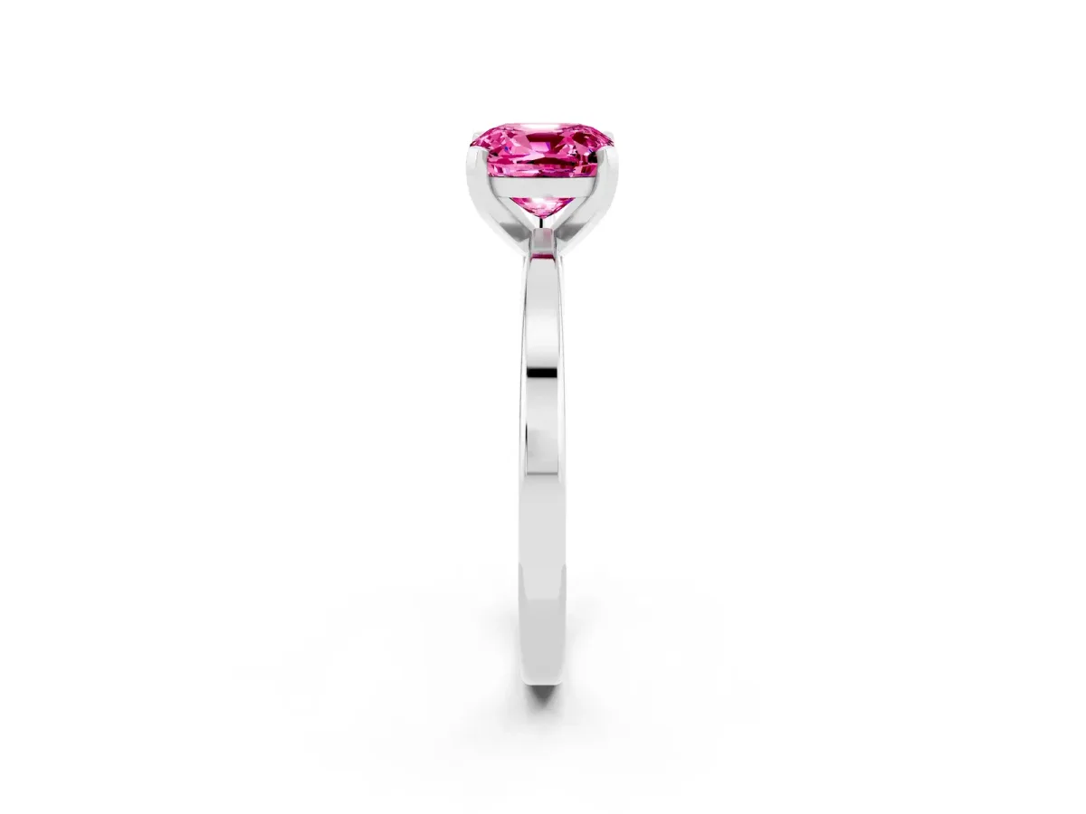 Cushion Cut Pink Sapphire Solitaire Engagement Ring with Classic Band and Four-Prong Setting White gold
