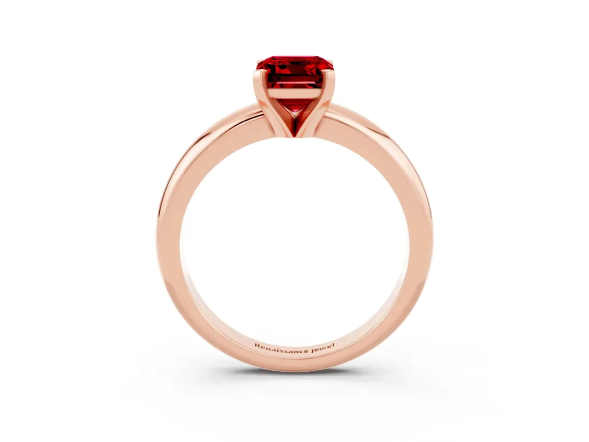 Emerald Cut Ruby Solitaire Engagement Ring with Round Band and Four-Prong Setting Rose gold