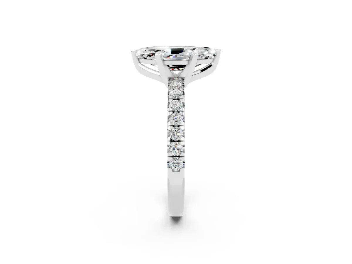 Marquise Cut Moissanite Solitaire Pavé Engagement Ring with Round Band and Prong Setting White gold