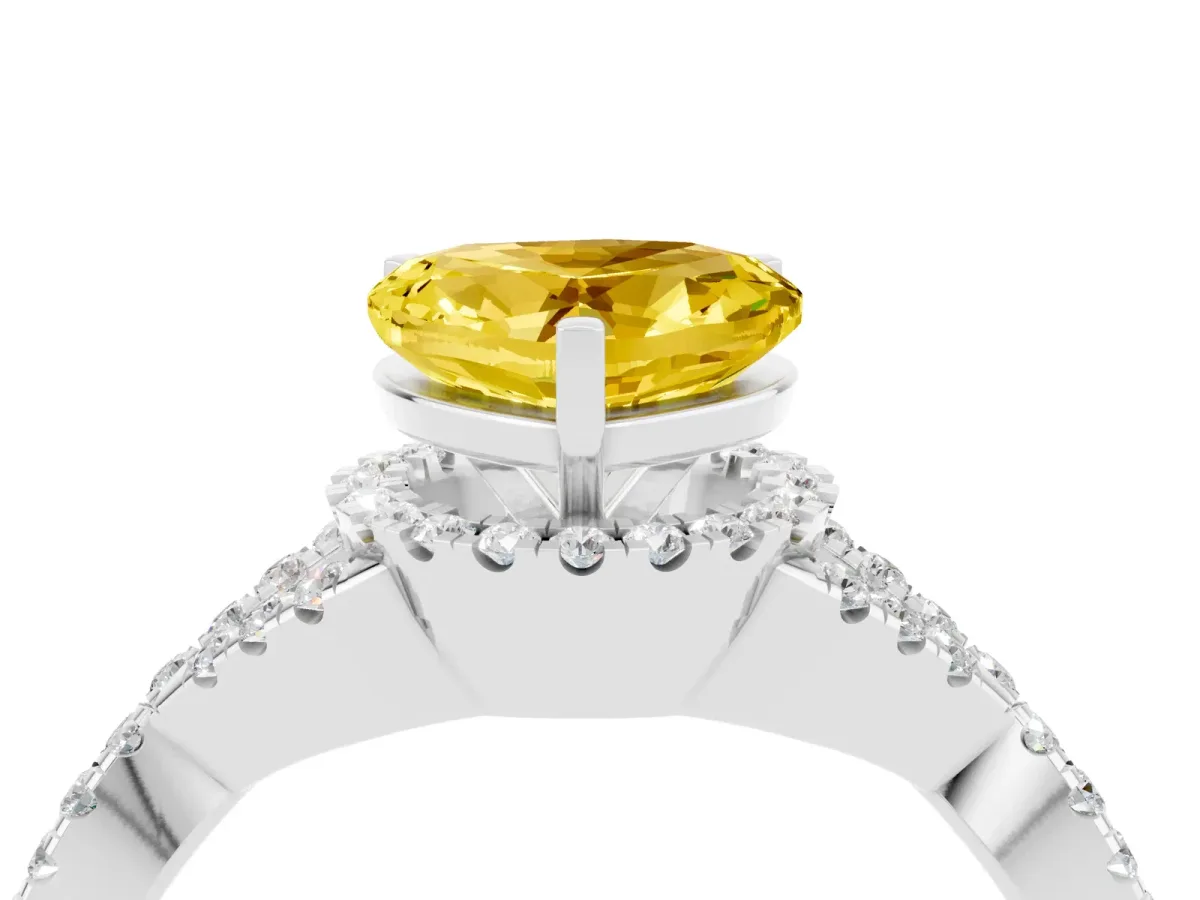 Heart Cut Yellow Sapphire Halo Twist Band Solitaire Prong Setting Ring White gold