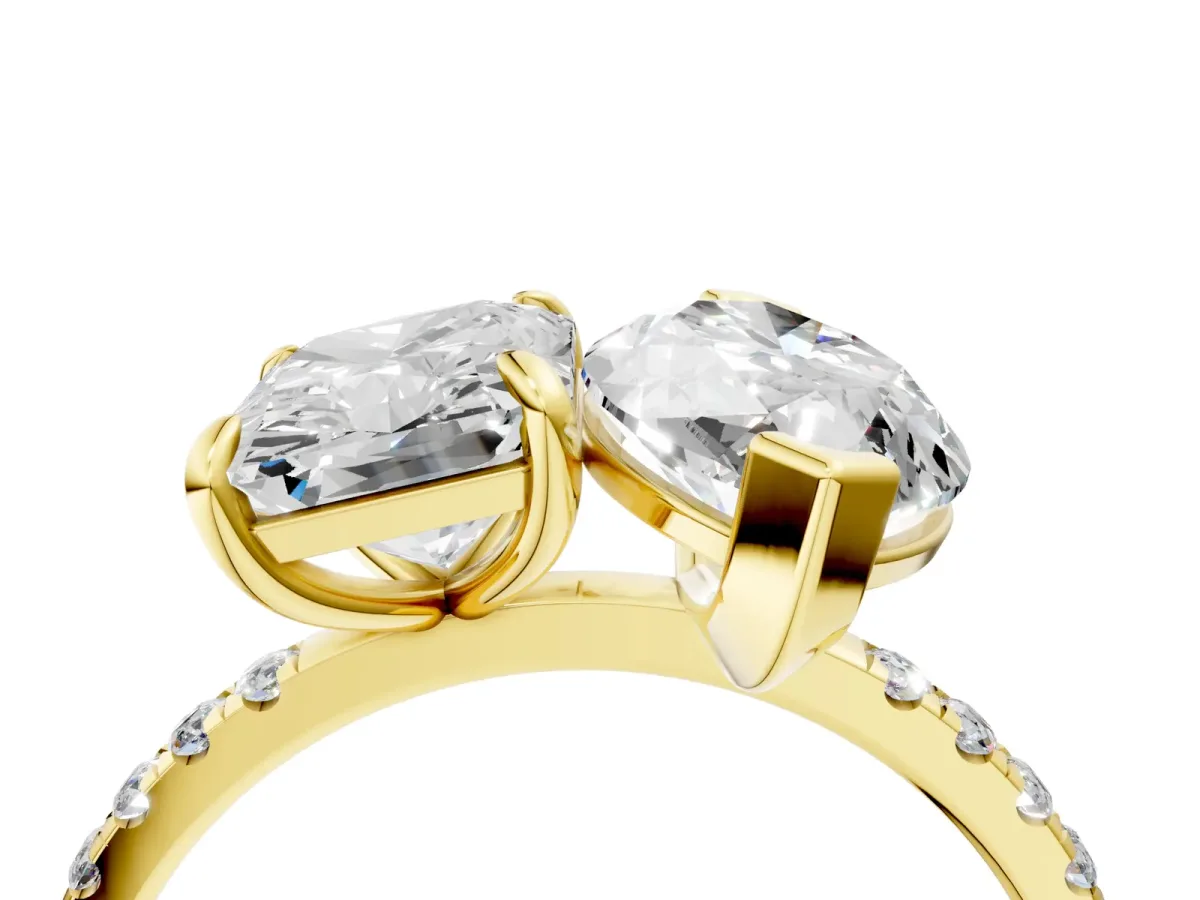 Radiant and Marquise Toi Moi Ring with Prong Setting and Pave Band Yellow gold
