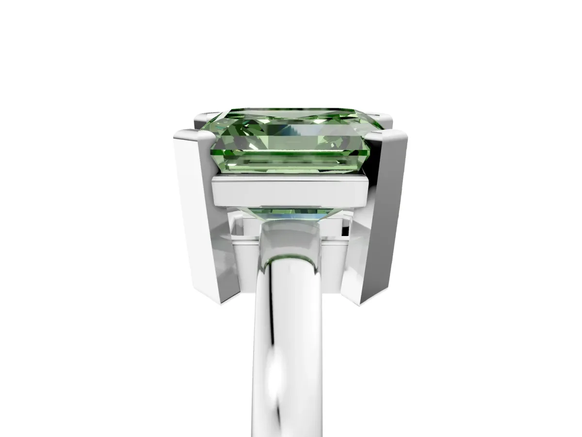 Fancy Green Asscher Cut Cut Solitaire Ring with Four-Prong Setting and Classic Band Platinum