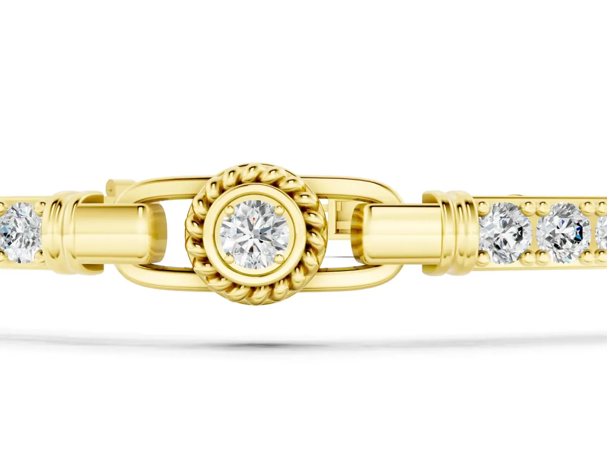 Round Bezel-Set Diamond Tennis Bracelet with Pave Band Yellow gold
