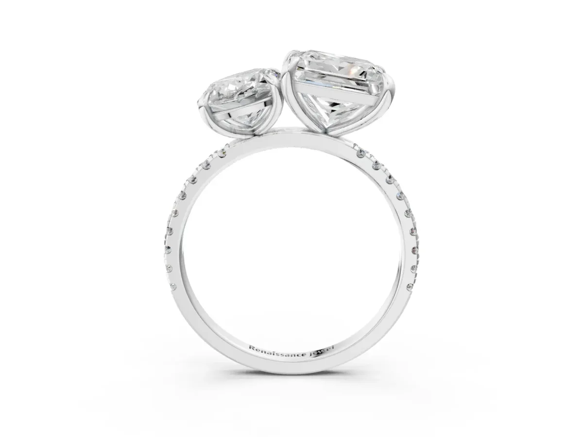 Oval and Princess Toi Moi Ring with Prong Setting and Micro Pave Band Silver