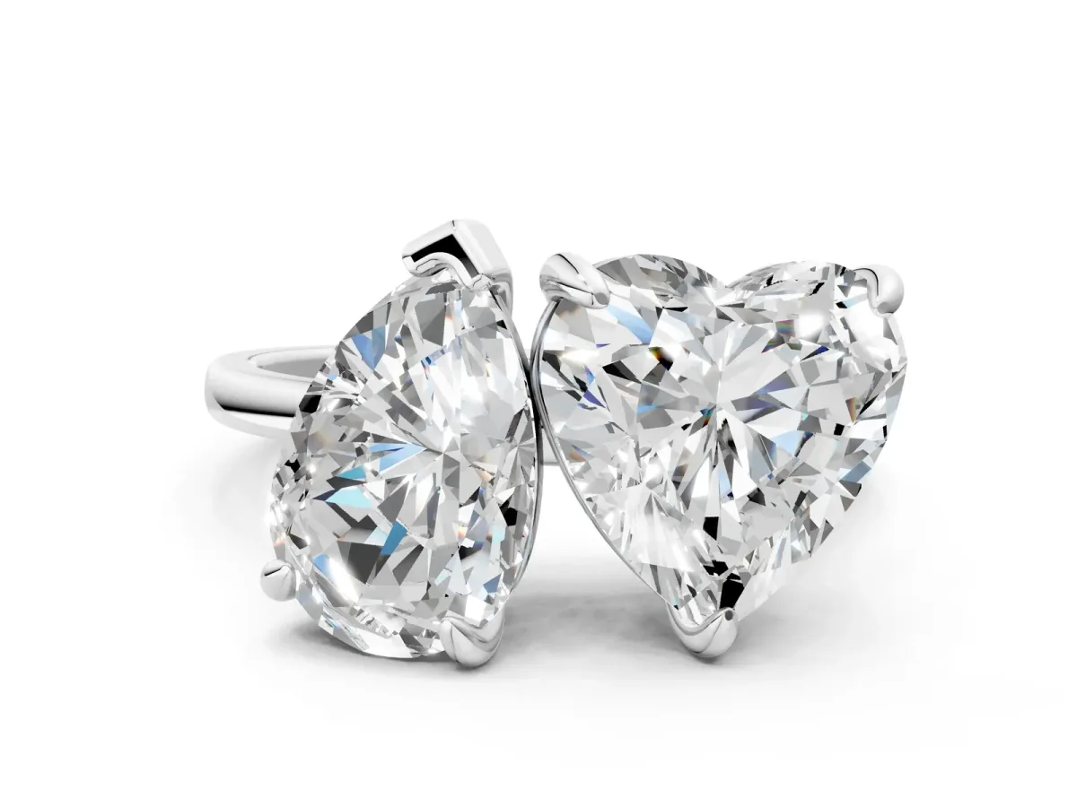 Pear and Heart Toi Moi Ring with Prong Setting and Plain Band Silver