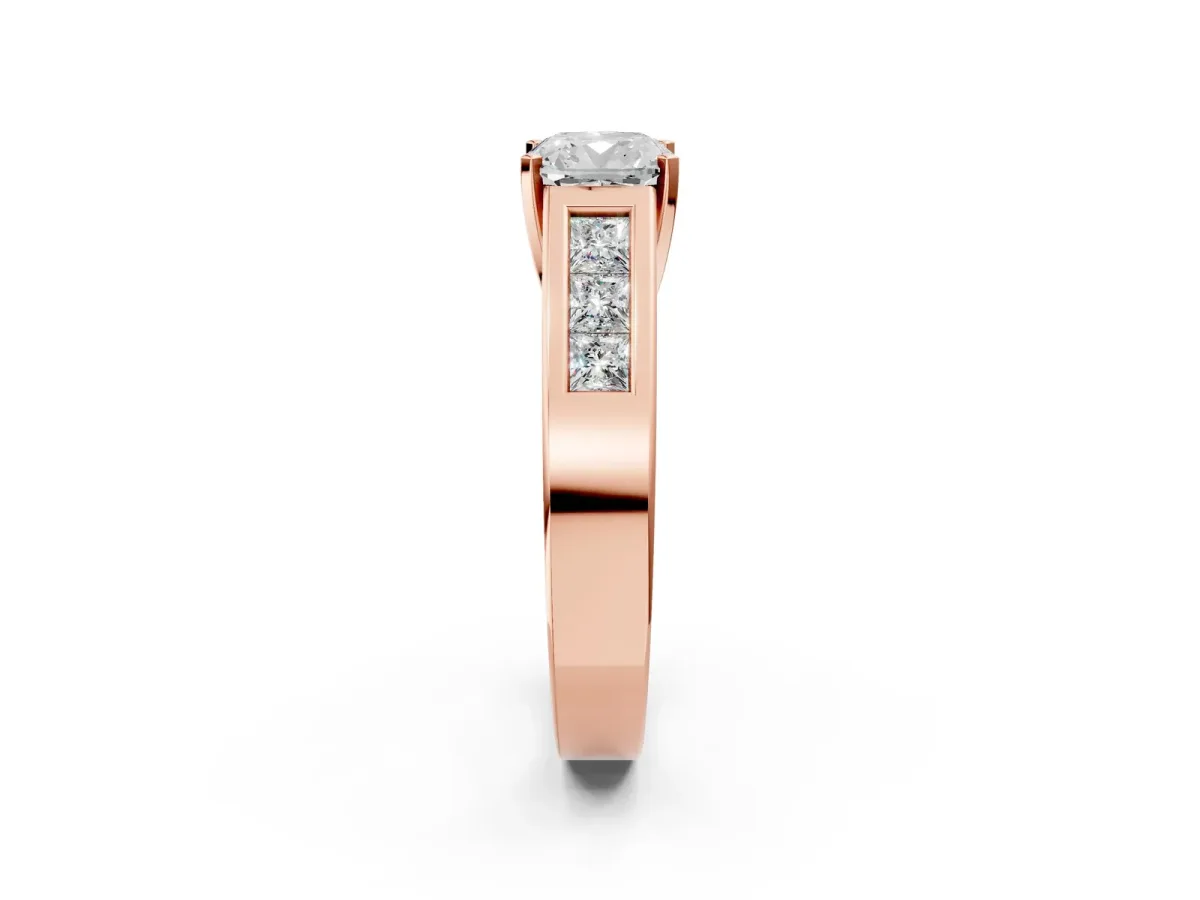 Cushion Cut Cut Channel Set Solitaire Ring with Four-Prong Setting Rose gold