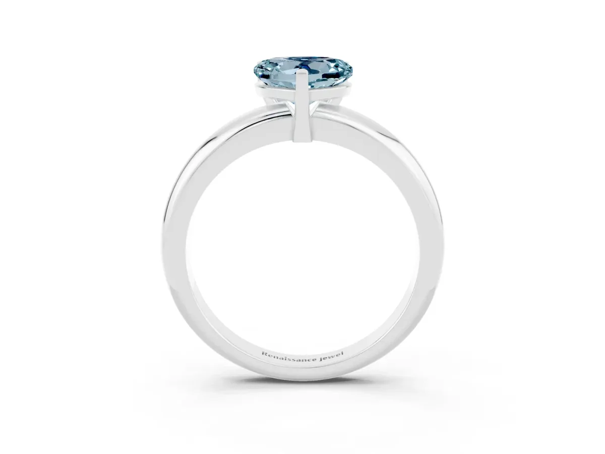 Heart Cut Aquamarine Solitaire Engagement Ring with Round Band and Four-Prong Setting White gold
