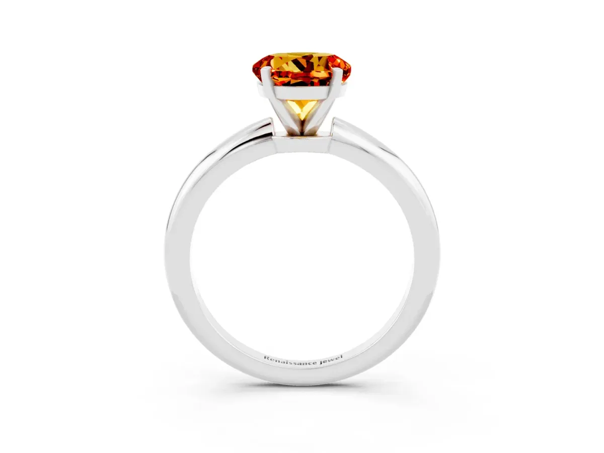 Round Cut Citrine Solitaire Ring with Six-Prong Setting and Classic Band Platinum