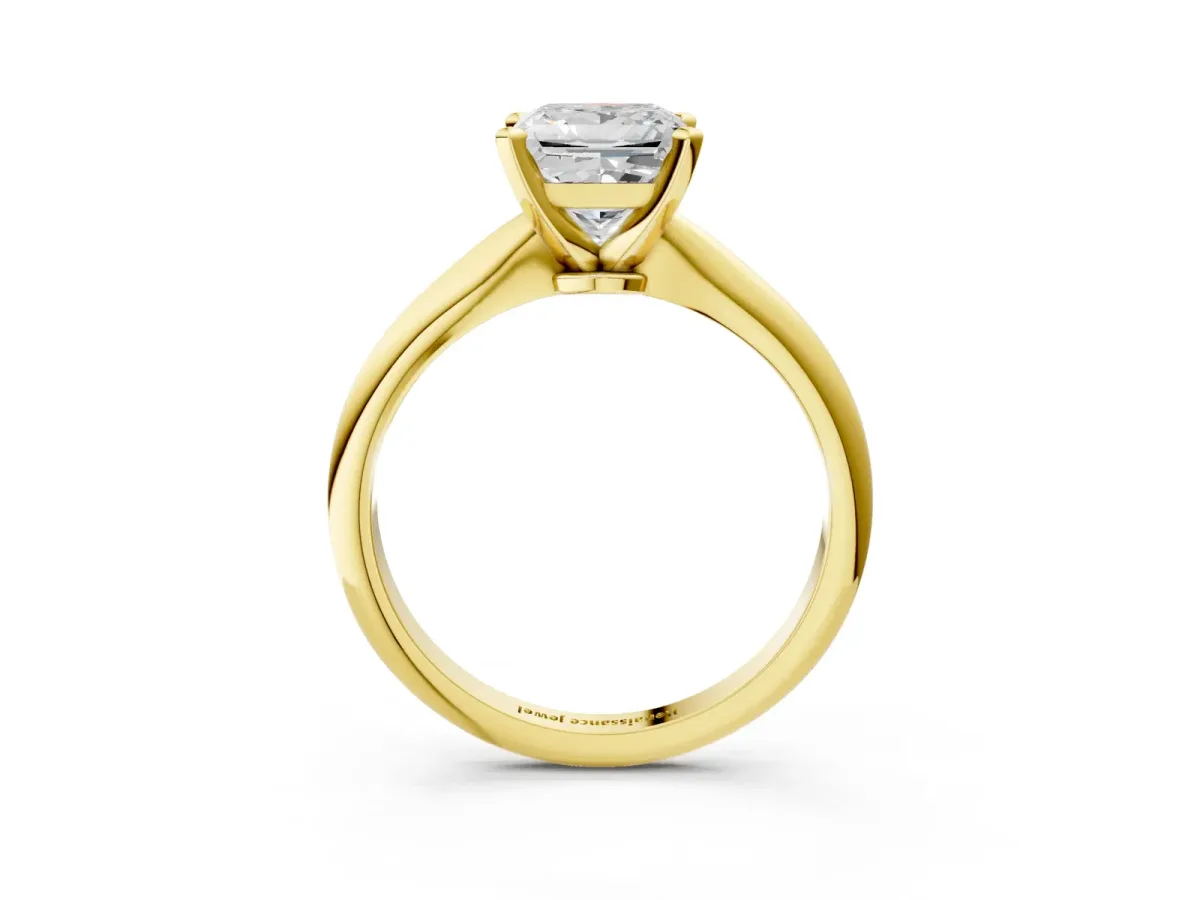 Princess Cut Diamond Solitaire Engagement Ring with Classic Band and Four-Prong Setting Yellow gold