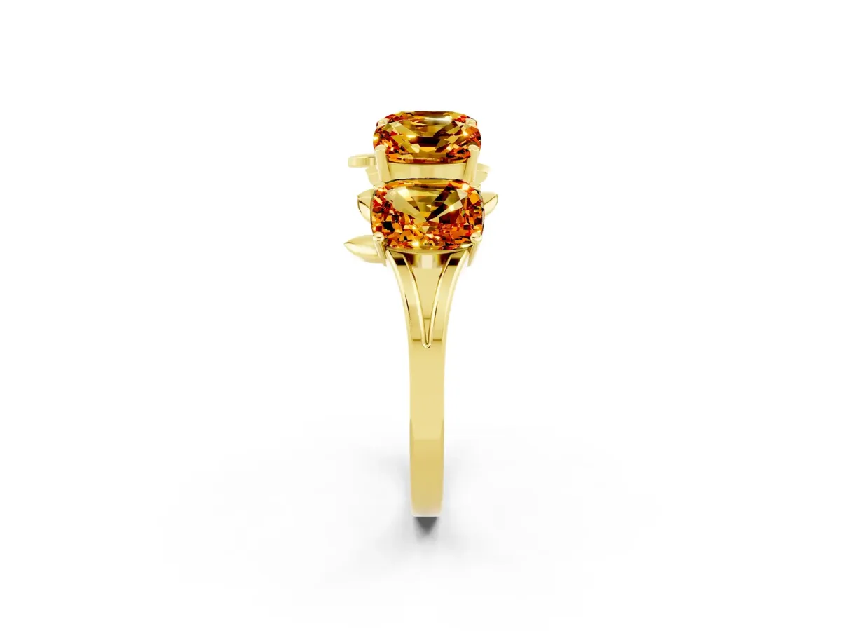 Four-Stone Elongated Cushion Citrine Band with Nature-Inspired Prong Setting Yellow gold