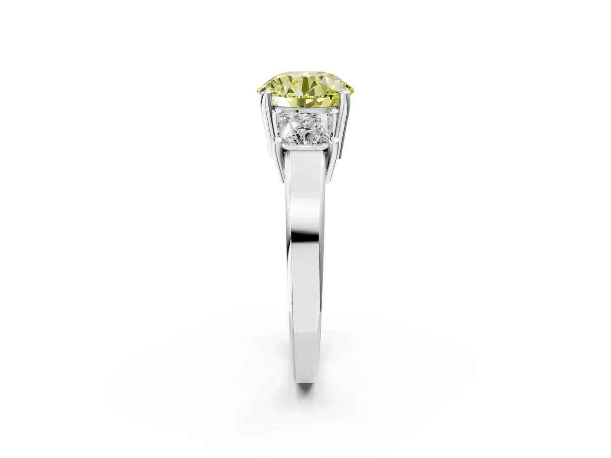 Fancy Yellow Three-Stone Round Cut Cut Solitaire Ring with Prong Setting White gold