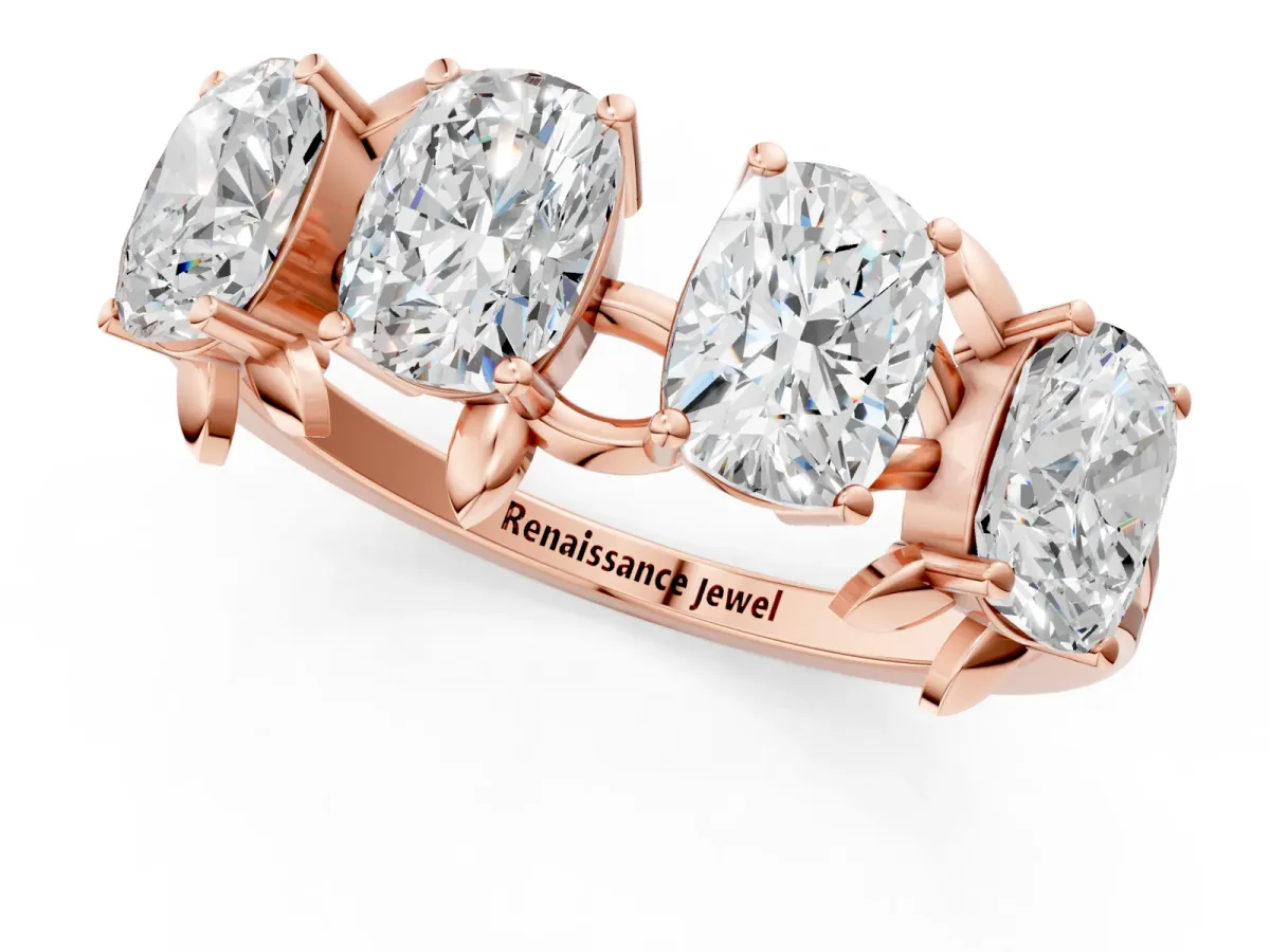 Four-Stone Elongated Cushion Diamond Band with Nature-Inspired Prong Setting Rose gold