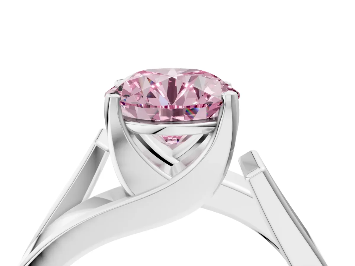 Fancy Pink Modern Tension Set Round Cut Diamond Solitaire Wide Band Ring Silver