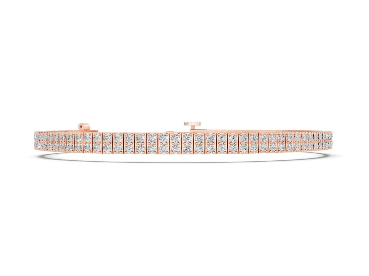 Three-Row Round Diamond Tennis Bracelet with Prong Setting Rose gold
