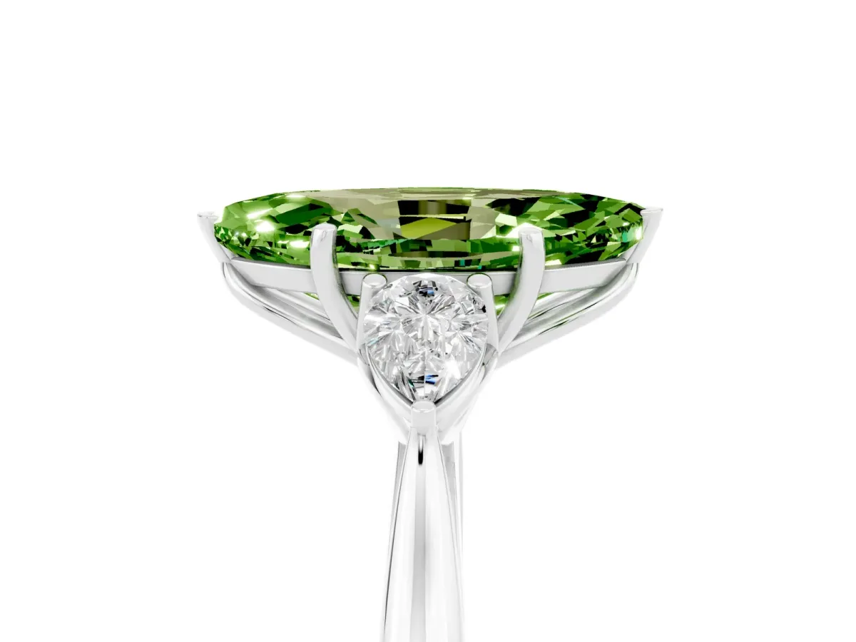 Marquise Cut Peridot Three-Stone Ring with Pear Side Stones and Prong Setting Silver