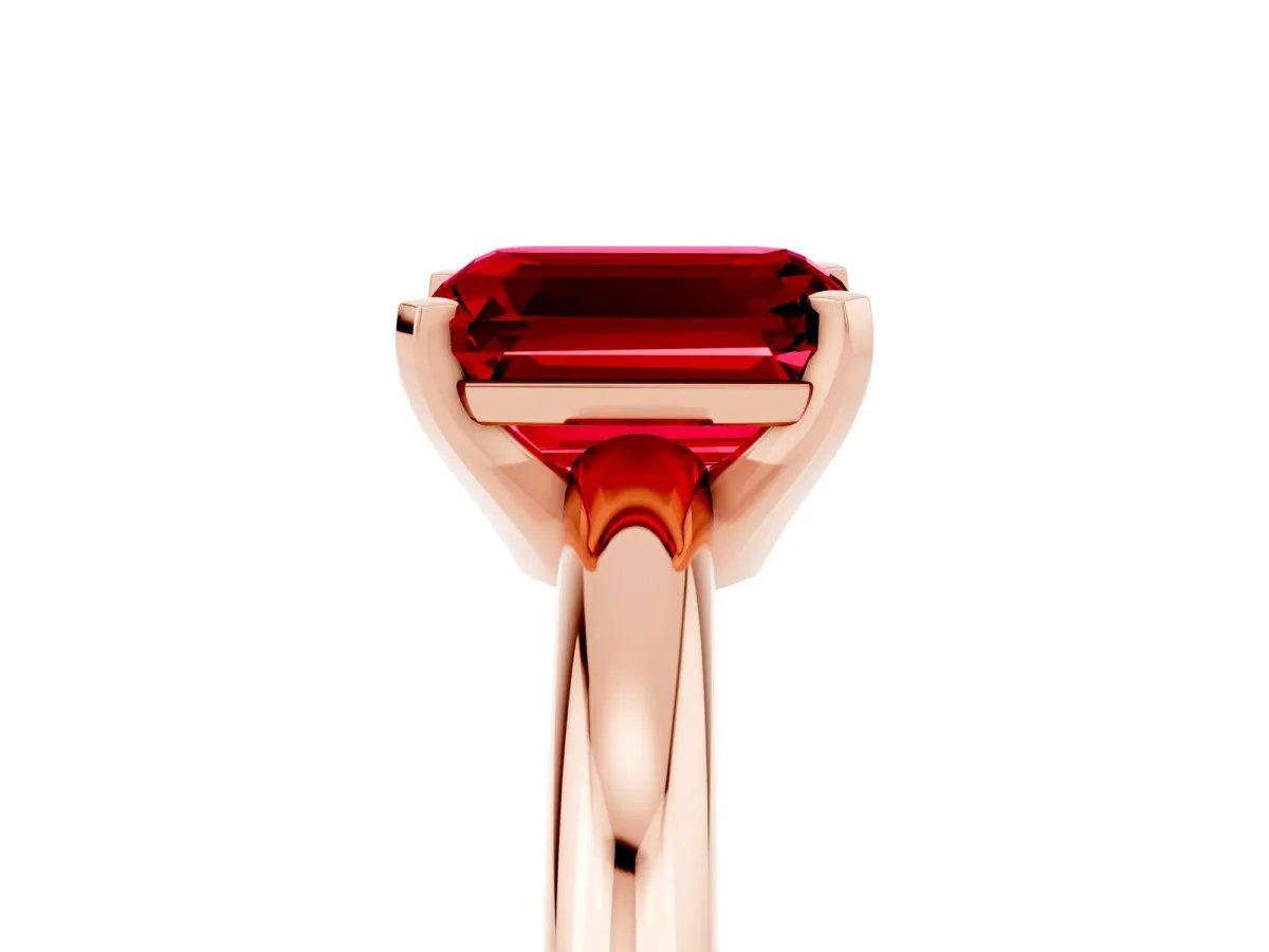Emerald Cut Ruby Solitaire Engagement Ring with Round Band and Four-Prong Setting Rose gold